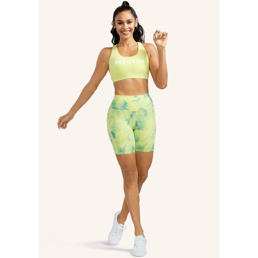 Peloton Cadent 7 Biker Shorts Green Tie Dye